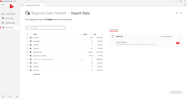 Bravo export data