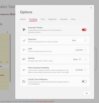Format DAX Automatic Preview button