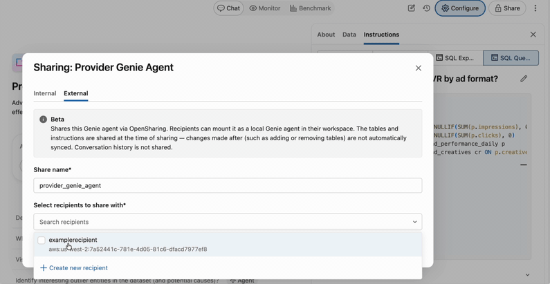 Sharing Provider Genie Agent