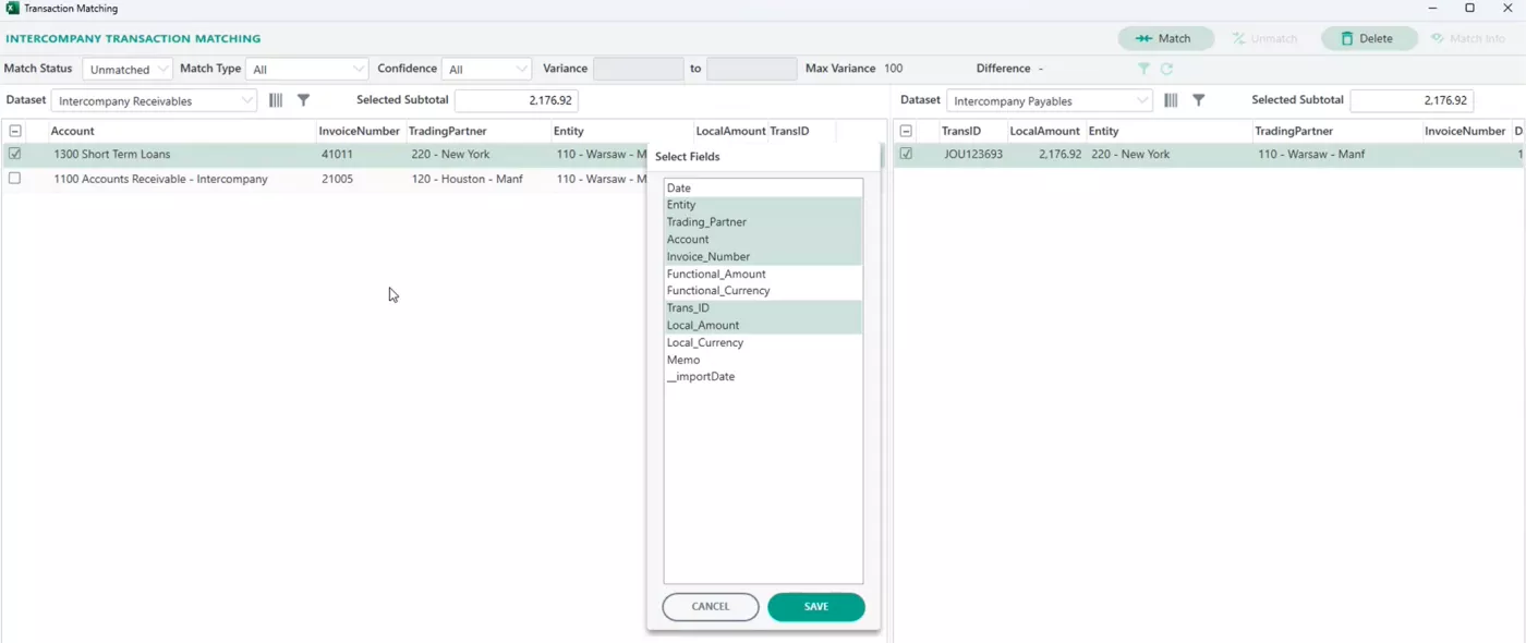 Intercompany transaction matching